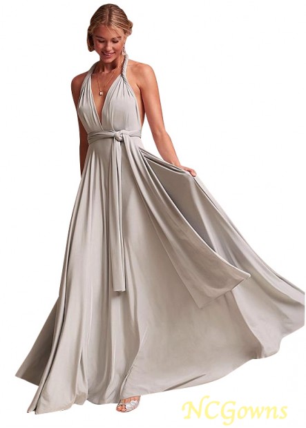 Spandex Fabric A-Line Full Length Bridesmaid Dresses