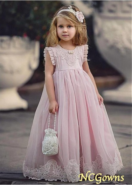 Pink Floor-Length Hemline A-Line Silhouette Flower Girl Dresses