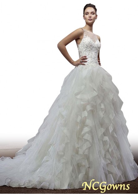 Sleeveless Sleeve Length Ball Gown Cathedral 50-70Cm Along The Floor Train Jewel Wedding Dresses