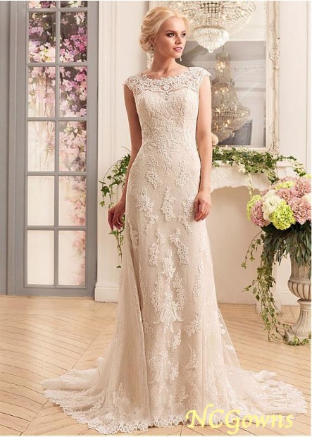 Full Length Natural Waistline Sheath Column Silhouette Tulle  Satin Sweep 15-30Cm Along The Floor Wedding Dresses