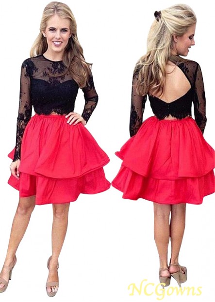 Tulle  Taffeta Red Tone Color Family Jewel Prom Dresses