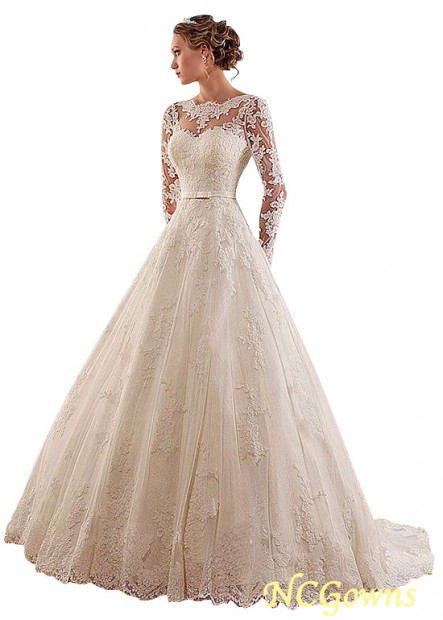 Illusion Sleeve Type Ball Gown Silhouette Tulle  Lace Long Wedding Dresses