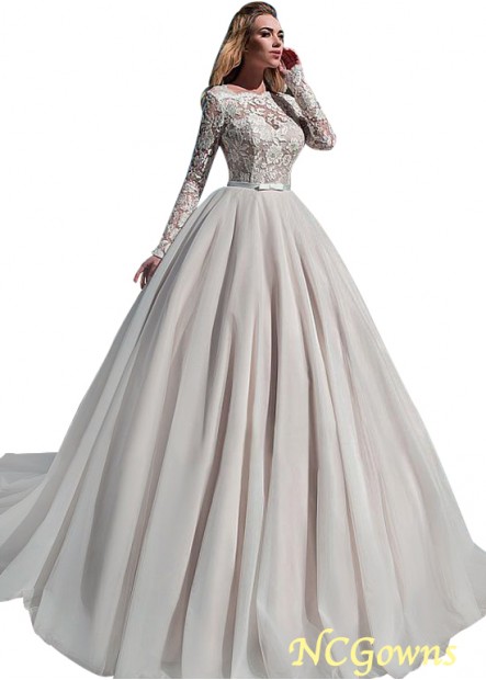 Ncgowns Full Length Length Bateau Neckline Ball Gown Tulle  Organza Natural Cathedral 50-70Cm Along The Floor Train Illusion Wedding Dresses