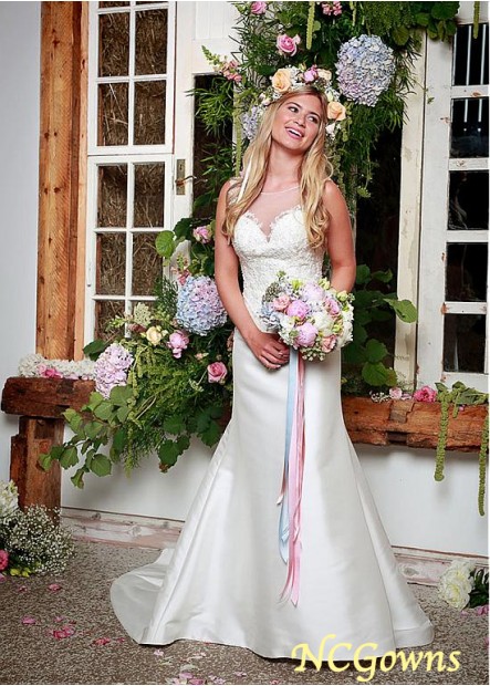 Natural Chapel 30-50Cm Along The Floor Full Length Length Tulle  Satin Fabric Sleeveless Wedding Dresses