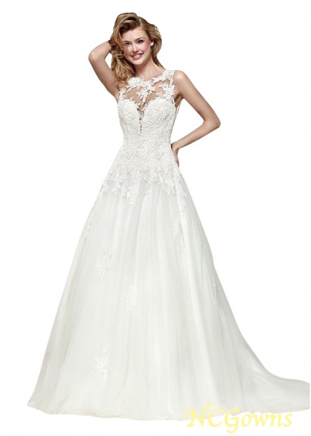 A-Line Natural Waistline Tulle Jewel Sleeveless Wedding Dresses