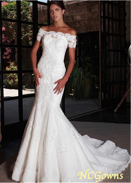 Natural Waistline Short Sleeve Length Full Length Length Off-The-Shoulder Wedding Dresses