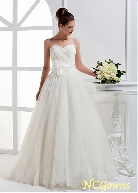 Sweep 15-30Cm Along The Floor Satin  Organza  Tulle Full Length A-Line Wedding Dresses