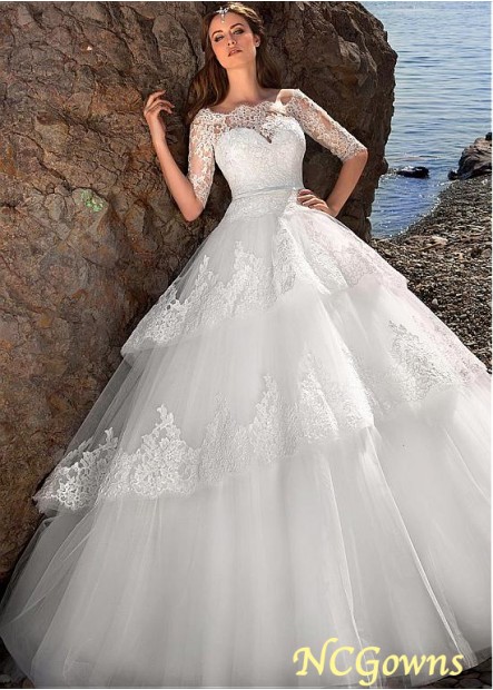 Off-The-Shoulder Neckline Dropped Illusion Sleeve Type Ball Gown Silhouette Wedding Dresses