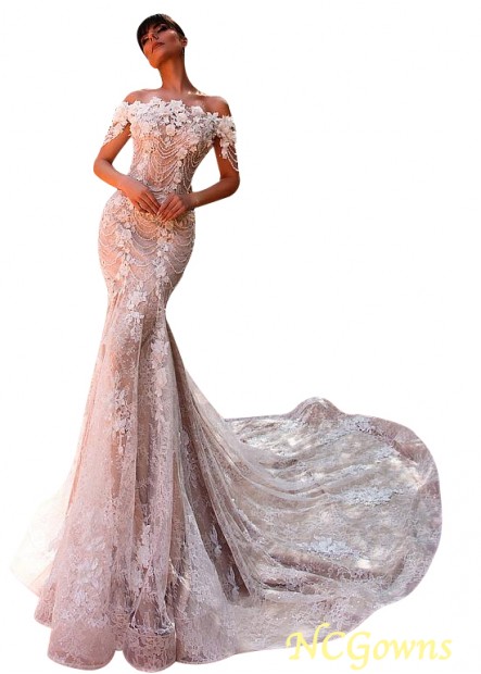 Illusion Off-The-Shoulder Cathedral 50-70Cm Along The Floor Natural Waistline Champagne Dresses