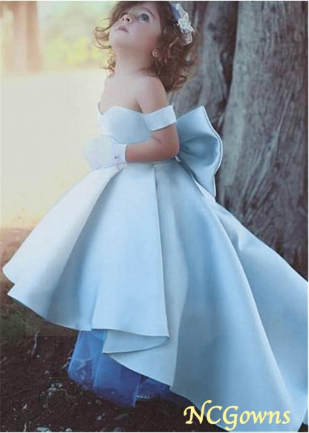 Ball Gown Silhouette Blue Tone Hi-Lo Satin Flower Girl Dresses