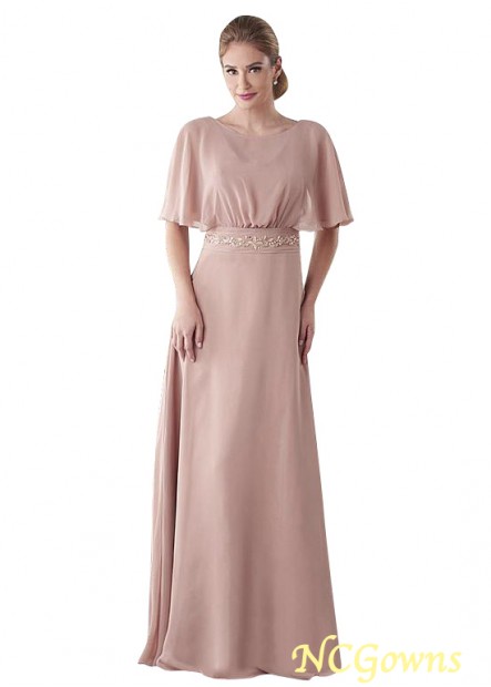 Bateau Full Length Pink Chiffon Mother Of The Bride Dresses