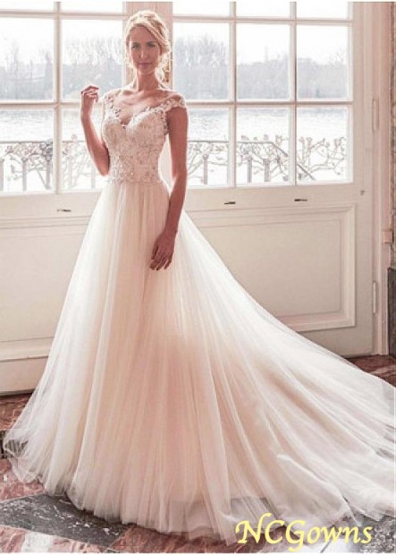 Dropped Full Length Length Cap Sleeve Type A-Line Silhouette Scoop Wedding Dresses