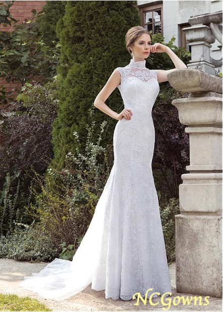 High Collar Dot Tulle Fabric Short Sleeve Length Lace Wedding Dresses