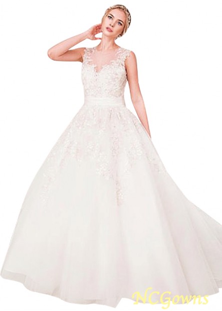Ncgowns Tulle  Satin A-Line Silhouette Sleeveless Sleeve Length Chapel 30-50Cm Along The Floor Wedding Dresses