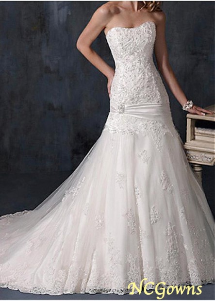 Ncgowns Full Length Satin Dropped A-Line Wedding Dresses