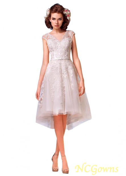 Hi-Lo Short Sleeve Length Wedding Dresses