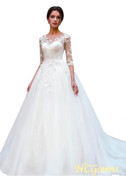 3 4-Length Full Length Tulle Cathedral 50-70Cm Along The Floor Illusion Wedding Dresses