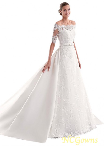 Tulle  Lace Chapel 30-50Cm Along The Floor Natural Wedding Dresses