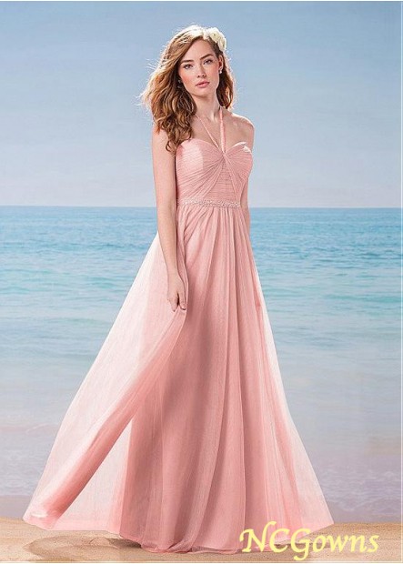 A-Line Natural Halter Full Length Pink Pink Dresses