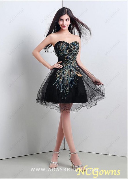 A-Line Short Mini Sweetheart Pleat Skirt Type Black Dresses