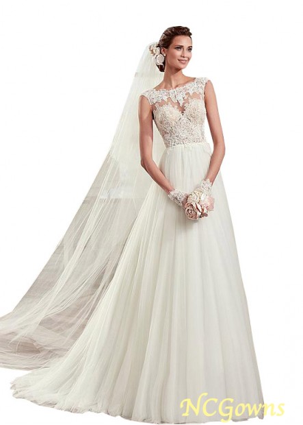 Tulle  Satin Bateau Short A-Line Silhouette Sweep 15-30Cm Along The Floor Lace Wedding Dresses