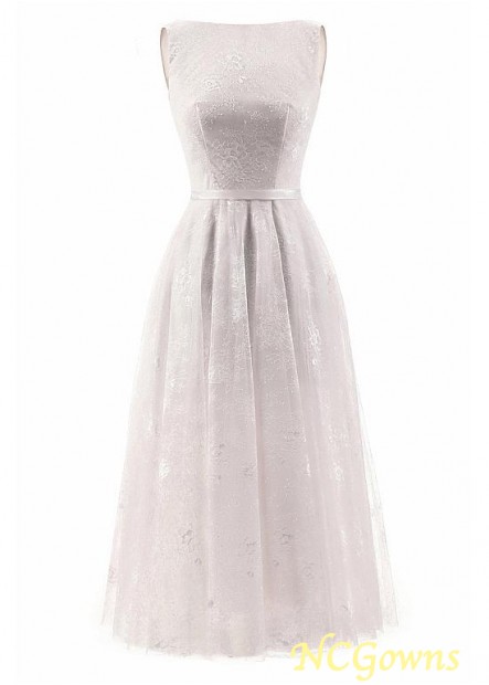 Lace Pleat White Ankle-Length Champagne Dresses