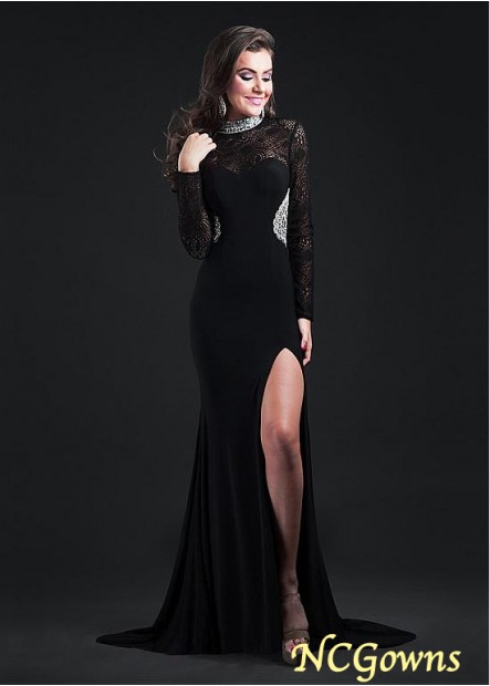 Floor-Length Hemline Lace  Spandex High Collar Black Special Occasion Dresses