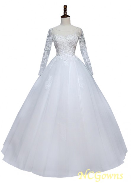 Long Natural Without Train Tulle Ball Gown With Sleeves