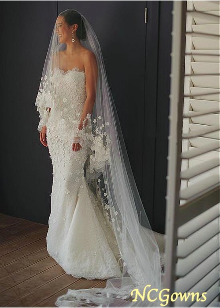 Sleeveless Sheath Column Silhouette Tulle  Lace Full Length Length Sweep 15-30Cm Along The Floor Train Sweetheart Wedding Dresses