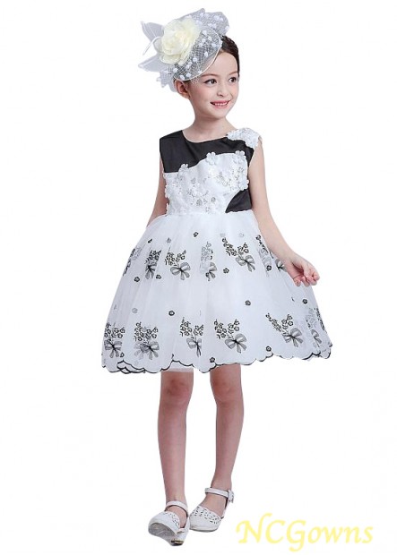 Black  White Color Family Satin  Short Mini Ball Gown Flower Girl Dresses T801525395004