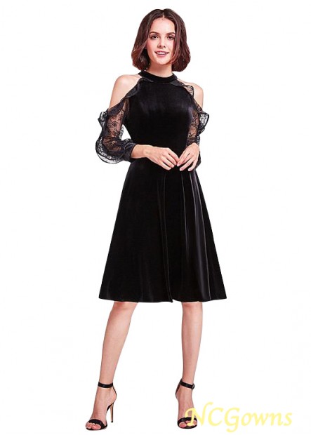 Fleece  Lace Natural Waistline A-Line Silhouette Black Us 4   Uk 8   Eu 34 Short Dresses