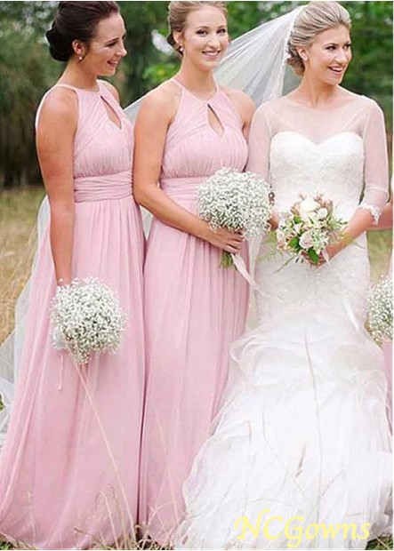 A-Line Silhouette Chiffon Full Length Natural Bridesmaid Dresses