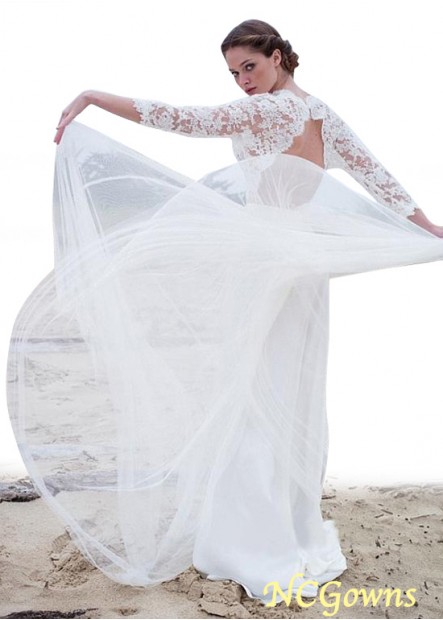 Natural Illusion 3 4-Length Sleeve Length Tulle Fabric Beach Wedding Dresses