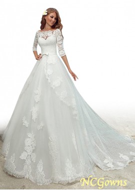 Full Length Length Off-The-Shoulder Tulle  Lace Fabric Chapel 30-50Cm Along The Floor Beach Wedding Dresses T801525318904