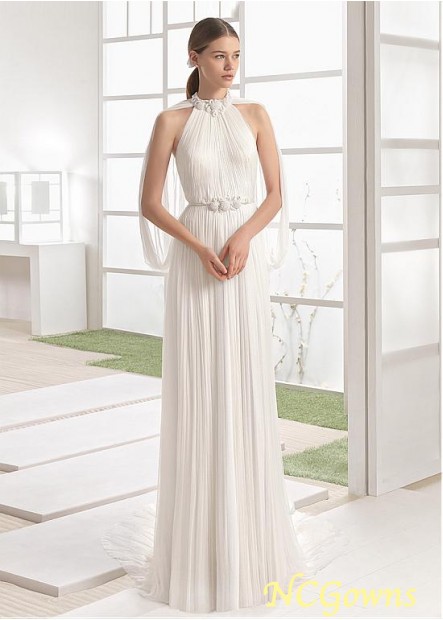 Tulle High Collar Full Length Length Sweep 15-30Cm Along The Floor Natural Wedding Dresses