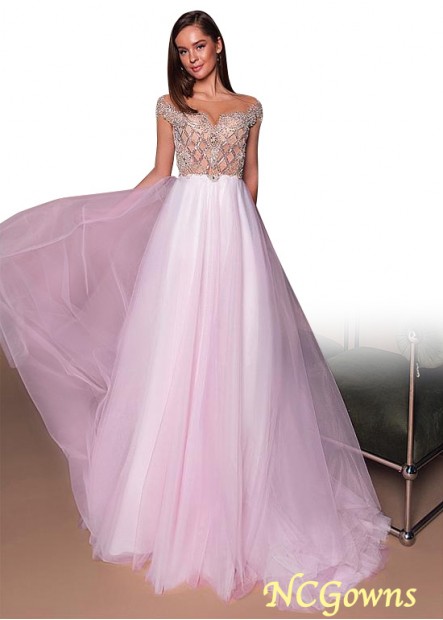 Ncgowns Pleat Jewel Neckline Tulle A-Line Silhouette Off Shoulder