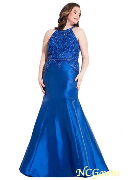 Mermaid Trumpet Jewel Satin Fabric Without Train Blue Tone Color Family Plus Size