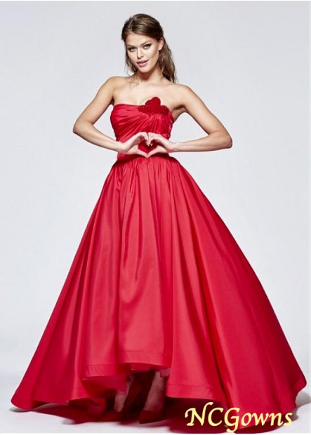 Red Tone Taffeta Fabric Pleat Skirt Type Strapless Neckline A-Line Color