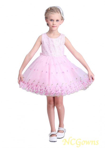 110 Pink Short Mini Hemline Ball Gown Lace  Organza Flower Girl Dresses