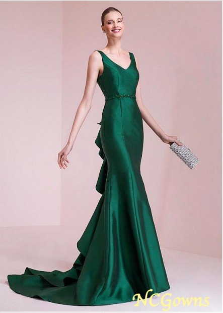 Floor-Length Fishtail Green Satin Prom Dresses