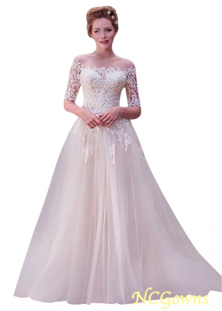 Ncgowns Natural Tulle  Satin Coat Jacket Short Sleeve Length Bateau A-Line Silhouette Wedding Dresses