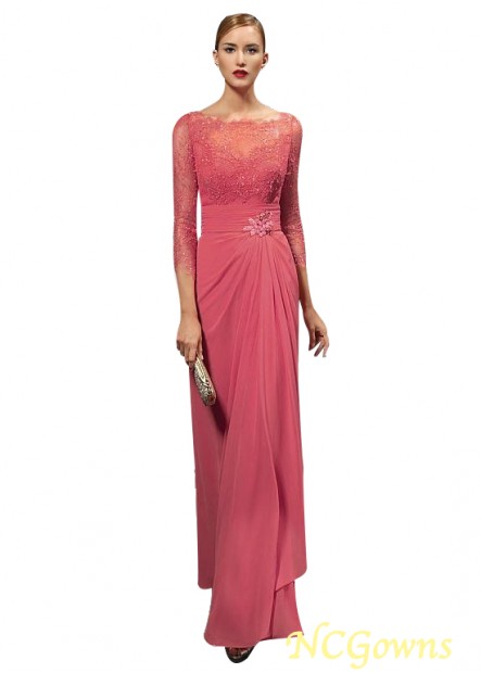 Chiffon  Stretch Satin Pink Color Family Bateau Floor-Length Red Dresses