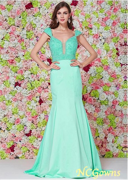 Scoop Green Tulle  Satin Prom Dresses