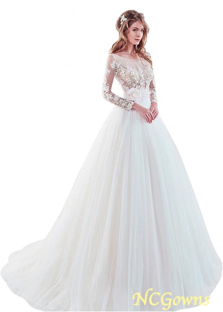 Natural A-Line Silhouette Full Length Length Chapel 30-50Cm Along The Floor Tulle Scoop Style