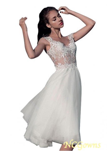 Ncgowns Short Sleeve Length Scoop Neckline Tulle  Pongee Fabric Wedding Dresses