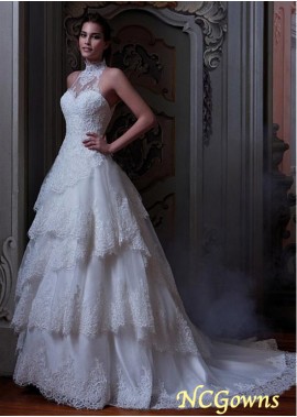 Ncgowns Natural Sleeveless Tulle Fabric Chapel 30-50Cm Along The Floor Lace Wedding Dresses