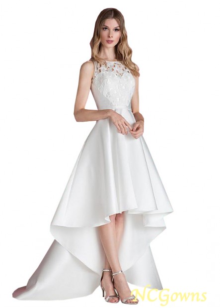 Sweep 15-30Cm Along The Floor Train Lace  Satin A-Line Jewel Neckline Wedding Dresses