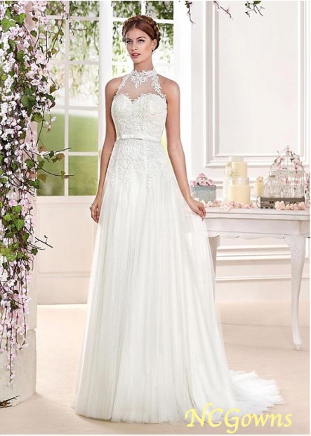 Sweep 15-30Cm Along The Floor Full Length Tulle  Satin Fabric Wedding Dresses