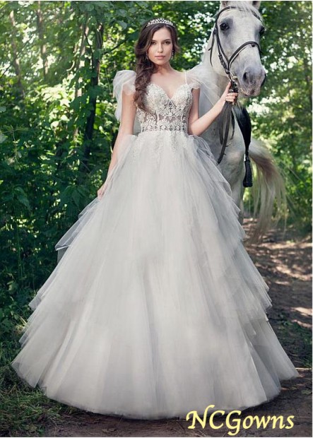 V-Neck Tulle Short Sleeve Length Wedding Dresses T801525337793