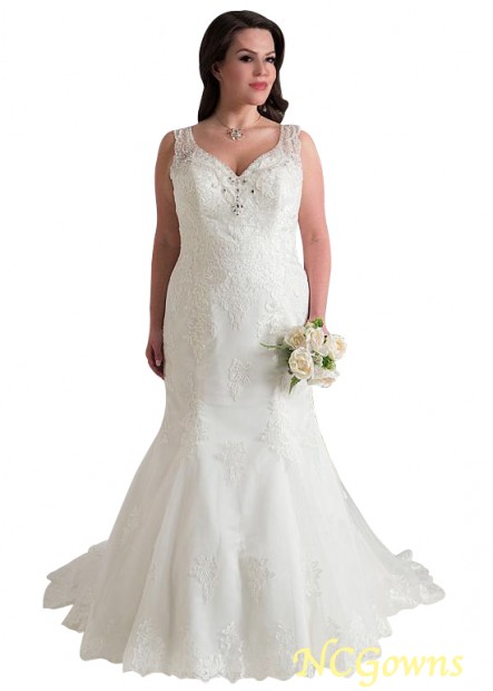 Ncgowns Sleeveless Natural Waistline Chapel 30-50Cm Along The Floor Plus Size Wedding Dresses
